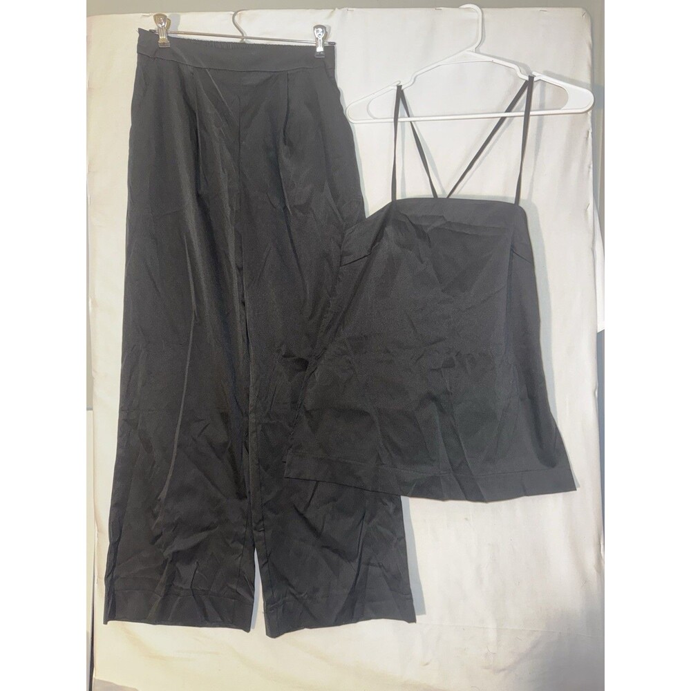 Womens Black 2piece Matching Tank Top Wide Leg Trouser Set